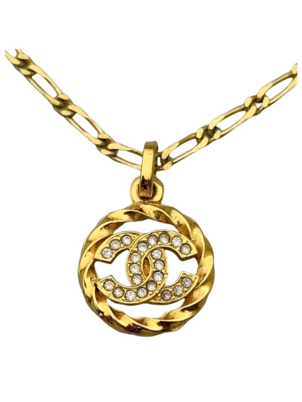 Authentic Chanel Vintage 1998 Crystal CC Pendant Necklace Gold Tone 15"
